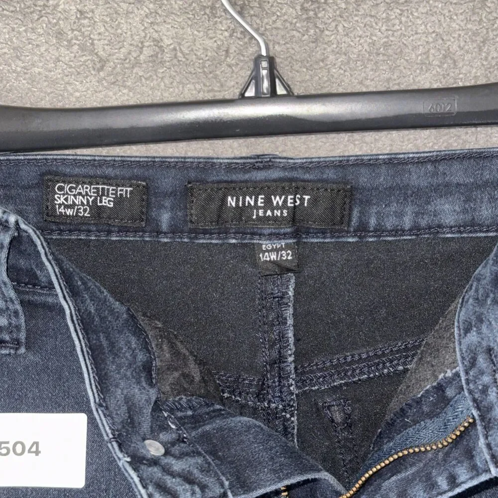 Nine West Jeans Cigarette Skinny Leg 14W Fits 34x29 Dark Blue Denim Plus Size